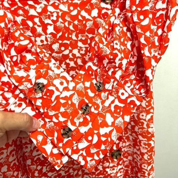 NWT Ganni Dress Abstract Floral Orange Dot Crepe Midi Size 2 - Picture 8 of 15